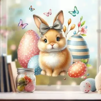 Мультяшный пасхальный кролик, наклейка на стеклянную дверь и окно в гостиной One Size