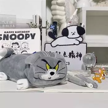 Мультяшный пенал для кота Тома, косметичка, сумка для хранения, милый плюшевый чехол для ручек, большая вместимость, школьные принадлежности, канцелярский ящик для хранения