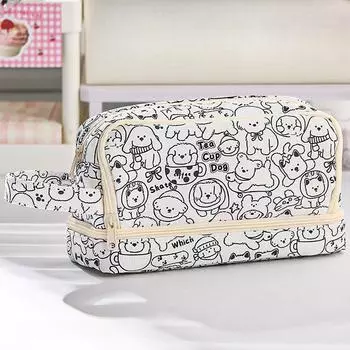 Мультяшный пенал пенал Capybara Happy Dog 3 отделения многосекционный сетчатый мешочек для хранения канцелярских принадлежностей школы