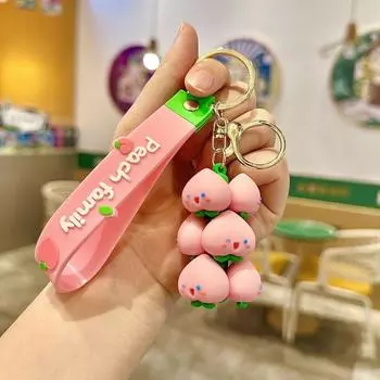 Мультяшный Персик Милый Штабелируемый Брелок Розовый Силиконовый Аксессуар Для Сумок Машин И