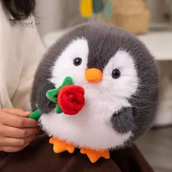 Мультяшный пингвин, плюшевая игрушка с розой, плюшевое животное, мягкая кукла, подушка для дома, офиса, спальни, украшения для детей, взрослых, Рождества, дня рождения серый