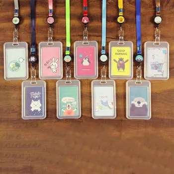 Мультяшный пластиковый автобус, держатель для идентификационной карты, чехол, значок, выдвижной ремешок на шее, ремешок на катушке красный