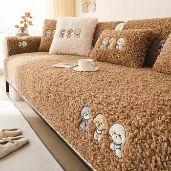 Мультяшный плюшевый чехол для дивана, нескользящий, пылезащитный, утолщенный чехол для дивана, осенне-зимняя вышитая подушка для дивана, домашний декоративный коврик 70x70