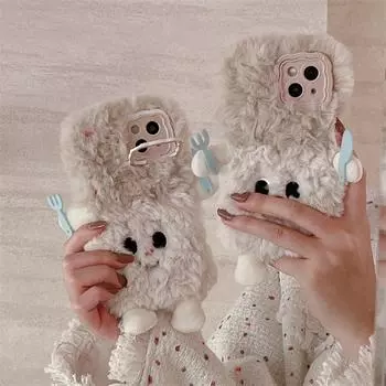 Мультяшный плюшевый чехол в виде фигурки вилки и ножа для Apple 12, 13, 14, 15 Promax, 16 - милый и устойчивый к падениям дизайн Apple 12 Pro