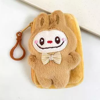 Мультяшный плюшевый кошелек для монет Лабубу, милый аниме-кошелек для мелочи, сумка для хранения наушников, кошелек на молнии, брелок-подвеска, детские подарки кофейный