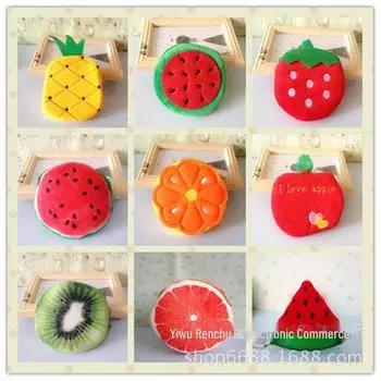 Мультяшный плюшевый кошелек для монет с фруктами: Дизайны арбуза, апельсина, ананаса, клубники