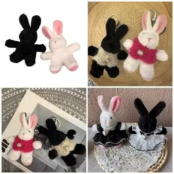 Мультяшный плюшевый кролик брелки с подвеской милый кулон автомобильный брелок украшение рюкзак модные украшения для женщин девочек чёрный