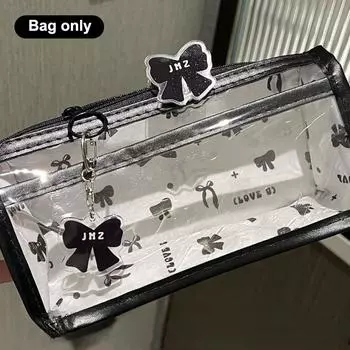 Мультяшный полупрозрачный пенал многослойный вертикальный большой емкости сумка для хранения канцелярских принадлежностей школьные принадлежности косметичка чёрный