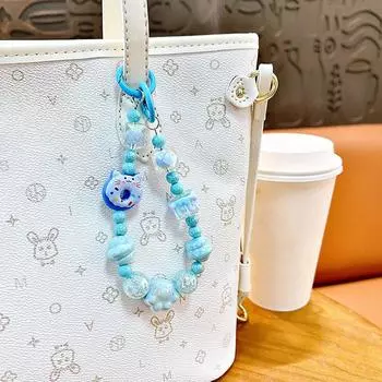 Мультяшный пончик с бисером в виде животного, брелок для телефона, чехол для телефона с защитой от потери, подвеска, сумка, украшения, аксессуары фиолетовый