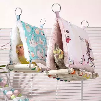 Мультяшный попугай хлопковое гнездо теплая птичья палатка гнездо птичья кровать гнездо качели гамак для зимы M синий