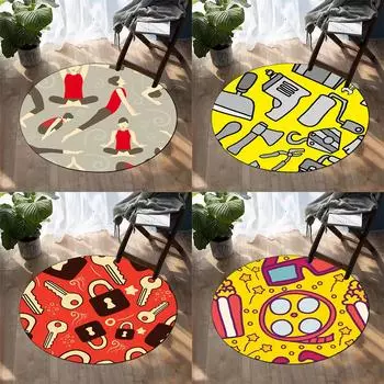 Мультяшный принт для украшения дома, круглый ковер, коврик для гостиной, детский напольный круглый коврик, коврик для йоги, коврик для игрового стула для спальни 40cm