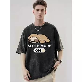 Мультяшный принт с буквами Летний Унисекс Трендовый рукав до плеча Высококачественный Утолщенный Тяжелый Оверсайз Бутик Старый Чистый S