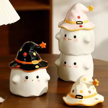 Мультяшный призрак керамическая кружка с крышкой подарок на Хэллоуин кофейная чашка подарочная керамическая кружка молочная кружка бытовые кухонные принадлежности чашка для воды 350ML