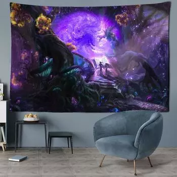 Мультяшный психоделический лесной гобелен, настенный богемный кавайный гобелен, простой декор для спальни, гостиной, фоновая ткань 95x70CM