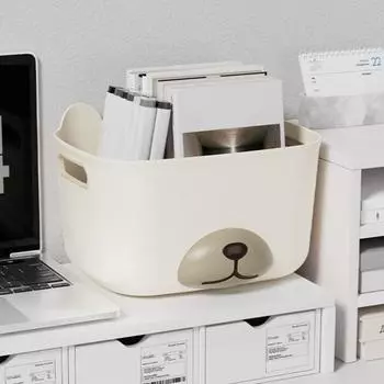 Мультяшный ящик для хранения с ручкой, большой емкости, прочный несущий контейнер для мелочей, настольный чехол для хранения M белый