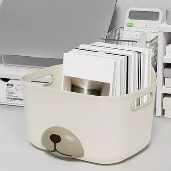 Мультяшный ящик для хранения с ручкой, большой емкости, прочный несущий контейнер для мелочей, настольный чехол для хранения M белый