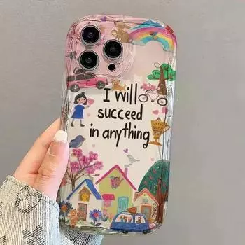 Мультяшный рисунок маслом противоударный чехол для телефона с защитой от падений для IPhone 15 14 13 12 Pro Max Mini iPhone 15 розовый