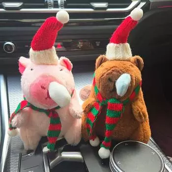 Мультяшный рождественский брелок с изображением капибары, тянущей веревку, трясущей крыльями, забавный плюшевый брелок с изображением капибары, хлопающий в ладоши, подарочный