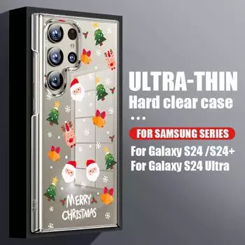 Мультяшный рождественский Санта-Клаус прозрачный чехол для Samsung S24 S23 S22 S21 Ultra Plus 20 Fe A55 A54 A53 A52 A35 A15 ударопрочный тонкий жесткий чехол Samsung S24