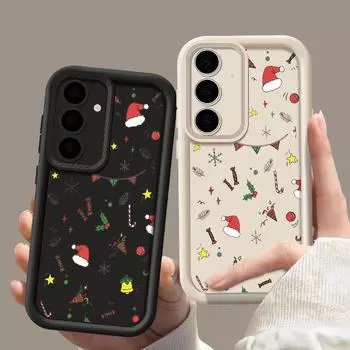 Мультяшный рождественский силиконовый мягкий чехол для Samsung S24 S22 Ultra Plus S23 S21 S20 Fe A55 A54 A53 A35 A15 A16 однотонный цветной защитный матовый чехол для объектива Samsung S24 FE чёрный
