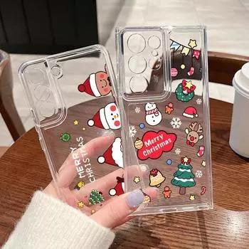 Мультяшный рождественский узор прозрачный чехол для Samsung S24 S22 Ultra Plus S23 S21 S20 Fe A55 A54 A53 A35 A15 защита объектива силиконовый мягкий тонкий чехол Samsung S24 FE