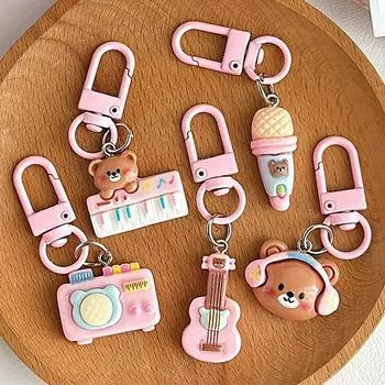 Мультяшный розовый музыкальный медведь брелки сумка кулон милый брелок ювелирные изделия женский рюкзак подвески декор аксессуары