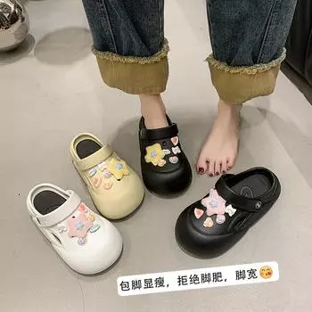 Мультяшный розовый взрыв звезды супер мягкие туфли с большой дыркой на голове для женщин, которые можно носить летом 2024 года, новые две сумки на голову 36-37 чёрный