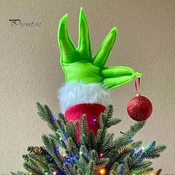 Мультяшный ручной орнамент, украшение на рождественскую елку, многоразовая праздничная верхушка на рождественскую елку, эльфийская рука с шаром, праздничные принадлежности для вечеринок зелёный