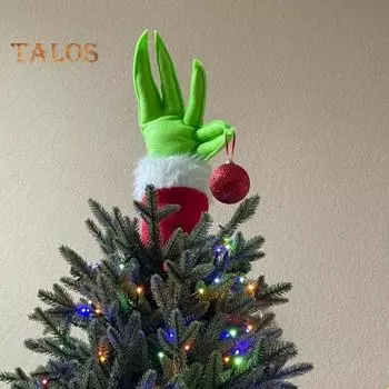 Мультяшный ручной орнамент, украшение на рождественскую елку, многоразовая праздничная верхушка на рождественскую елку, эльфийская рука с шаром, праздничные принадлежности для вечеринок зелёный