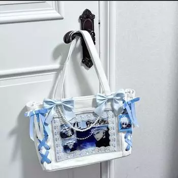 Мультяшный рюкзак большая вместимость сумка-тоут женский японский стиль лента боль JK милый молодой взрослый двухмерный прозрачный большой объем для еды просо Dark blue-no accessories