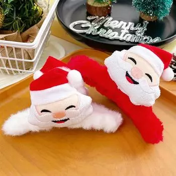 Мультяшный Санта-Клаус, плюшевый коготь для волос для женщин и девочек, заколки для волос «конский хвост», милая рождественская заколка для волос в виде акулы, подарочные аксессуары для волос