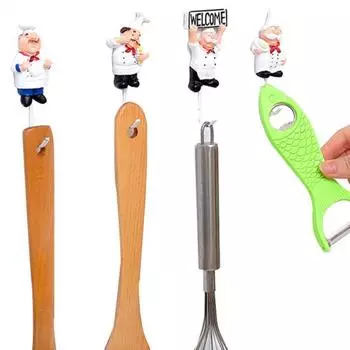 Мультяшный шеф-повар, дверная настенная металлическая вешалка, кухонная губка, щетка, крючок для посуды, органайзер 1 белый