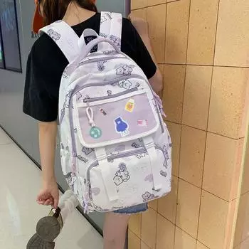 Мультяшный школьный рюкзак для женщин младших классов средней школы, рюкзак для кампуса, рюкзак с принтом медведя