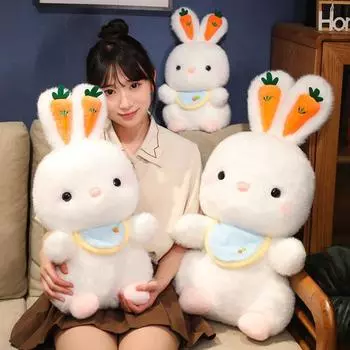 Мультяшный сидящий белый кролик кукла плюшевая игрушка нагрудник морковный кролик животное плюшевый плюшевый мягкий пушистый подарок 40cm белый