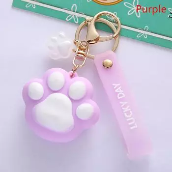 Мультяшный силиконовый брелок в виде кошачьей лапы Kawaii Animal Claw с кольцом для ключей, браслет для женщин, девочек, сумочек, кошельков, декора, подарков для детей розовый