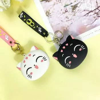 Мультяшный силиконовый кот сумка для монет кавайный чехол для наушников портативный кошелек для монет брелок украшение розовый