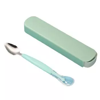 Мультяшный силиконовый скребок из нержавеющей стали 304 для детских фруктов с двойной головкой, ящик для хранения земснаряда для детского питания 2set зелёный