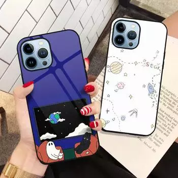 Чехол с милым астронавтом с рисунком для Iphone 14 13 12 11 Pro Max Mini Xs Xr X 7 8 6s Plus Se 2022, защитная задняя крышка из закаленного стекла For iPhone 14 Pro