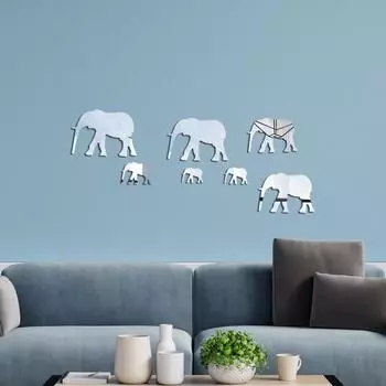 Мультяшный слон, детская комната, детский сад, гостиная, настенное украшение, зеркало, самоклеящаяся трехмерная акриловая наклейка на стену