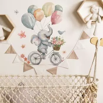 Мультяшный слон на воздушном шаре для детской комнаты, домашний фон для украшения стен, наклейки оптом 40*60CM/fun-e66