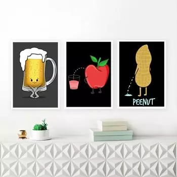 Мультяшный стиль, арахис, яблоко, выглядывающий плакат, настенное искусство, печать на холсте, картина с пивом, модульные картины для гостиной, современный домашний декор 21cm30cm NoFrame