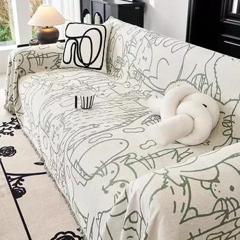 Мультяшный стиль Ins, диванное полотенце, полное покрытие, ткань из синели, универсальный универсальный пылезащитный чехол для дивана, не царапающая подушку, одеяло 180*130cm