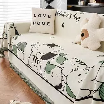 Мультяшный стиль Ins, синельное полотенце для дивана, универсальный нескользящий чехол для дивана, четыре сезона, полностью покрытый тканью, чехол для дивана с защитой от кошачьих царапин 180*130cm