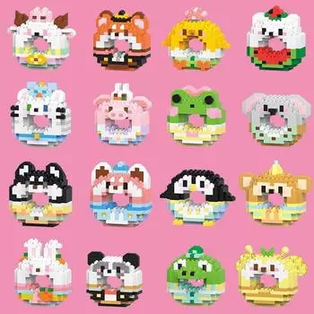 Мультяшный строительный блок пончик серия милые животные микрочастицы детские развивающие игрушки сборка подарок на детский день without box