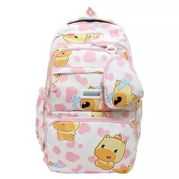 Мультяшный студенческий школьный рюкзак большой вместимости, легкий, женский рюкзак с кошельком для монет розовый