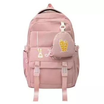 Мультяшный студенческий школьный рюкзак, женский рюкзак большой вместимости с кошельком для монет, детский рюкзак с принтом для девочек розовый