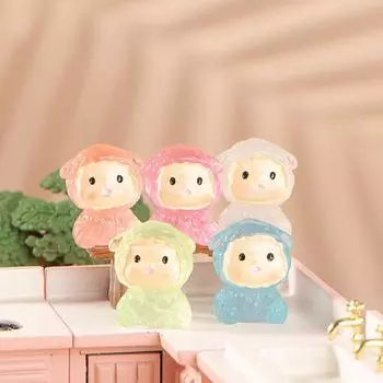 Мультяшный светящийся ягненок Мини-фигурка из смолы Микро-ландшафтное украшение Милые миниатюры DIY Украшения для дома Аксессуары Подарки A8