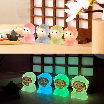 Мультяшный светящийся ягненок Мини-фигурка из смолы Микро-ландшафтное украшение Милые миниатюры DIY Украшения для дома Аксессуары Подарки