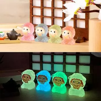 Мультяшный светящийся в темноте ягненок, украшение из смолы, микропейзаж, украшение для рабочего стола, автомобиль, торт, освещение, аксессуары 3.1 * 2.6cm or so 5pcs синий