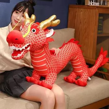 Мультяшный талисман года дракона со знаком зодиака, китайский дракон, плюшевые игрушки, мягкая игрушка, кукла дракона, декор на годы красный